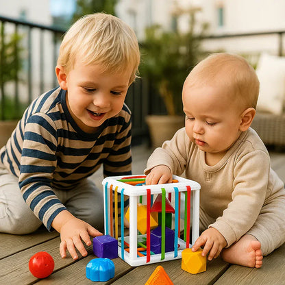 Caixa de triagem de formas para desenvolver a motricidade e o aprendizado inicial das crianças