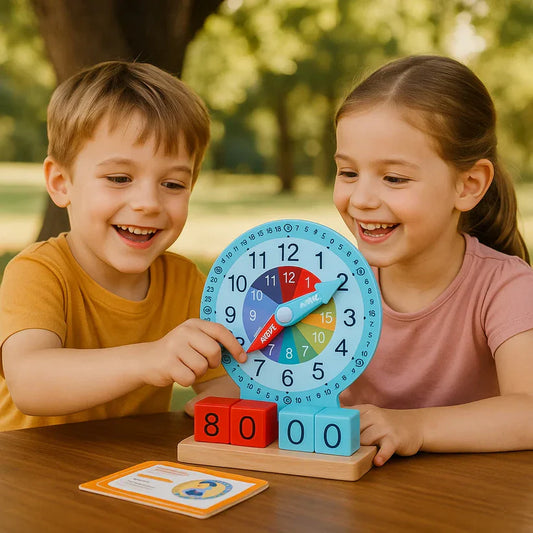 Jogo educativo em forma de relógio para ajudar as crianças a aprender as horas