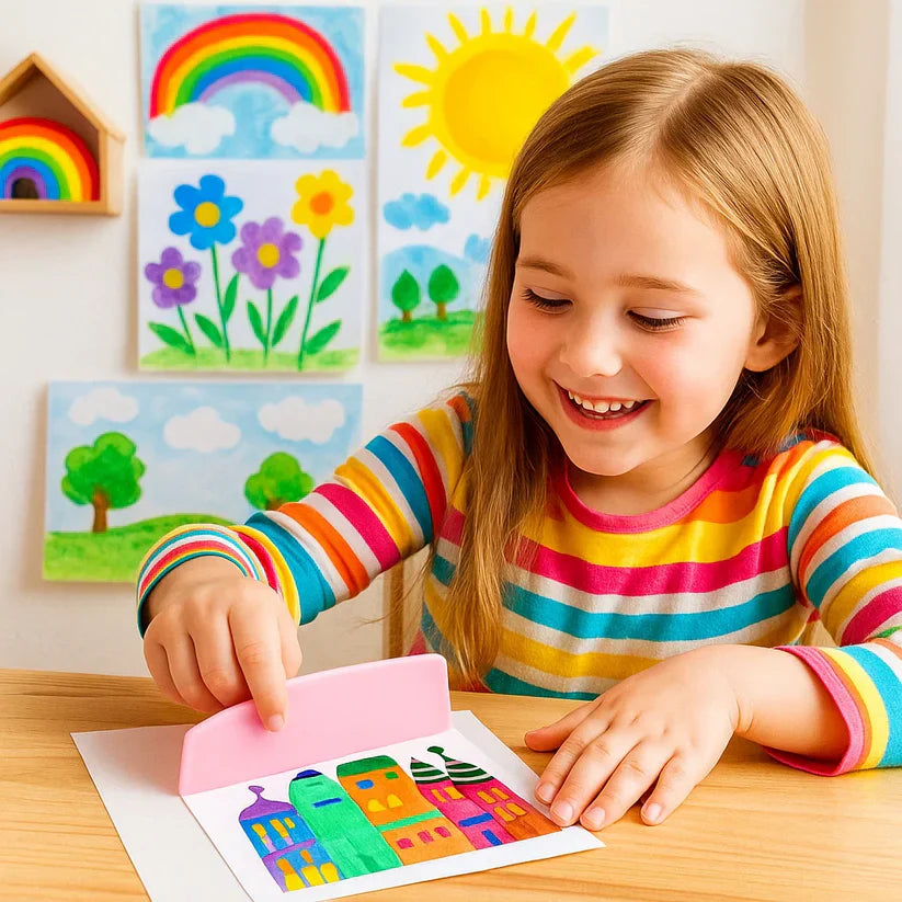 Conjunto criativo de desenho com cores do arco-íris