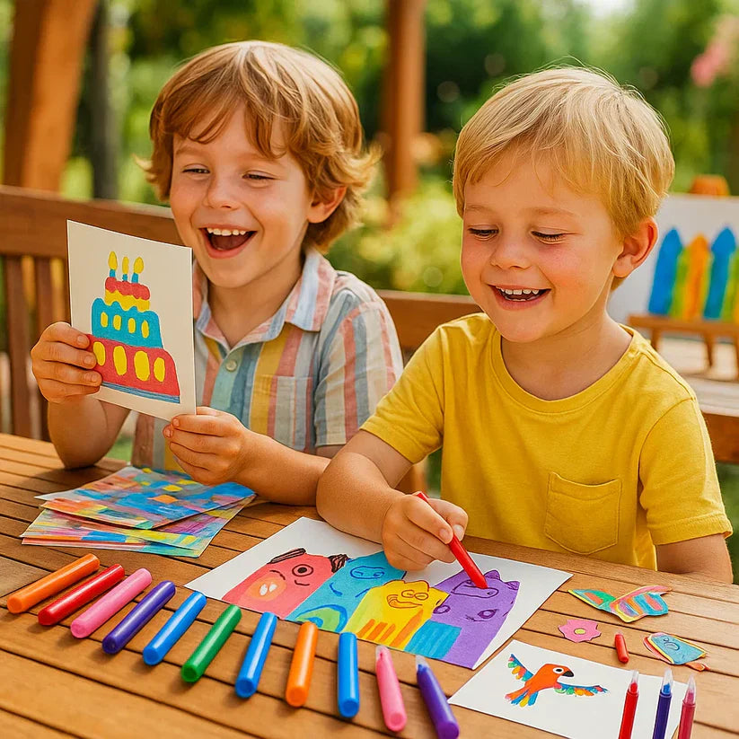 Conjunto criativo de desenho com cores do arco-íris