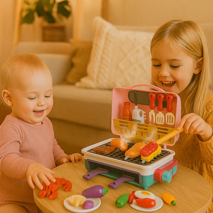 Grelhador BBQ – cozinha infantil com efeito de fumo e alimentos que mudam de cor