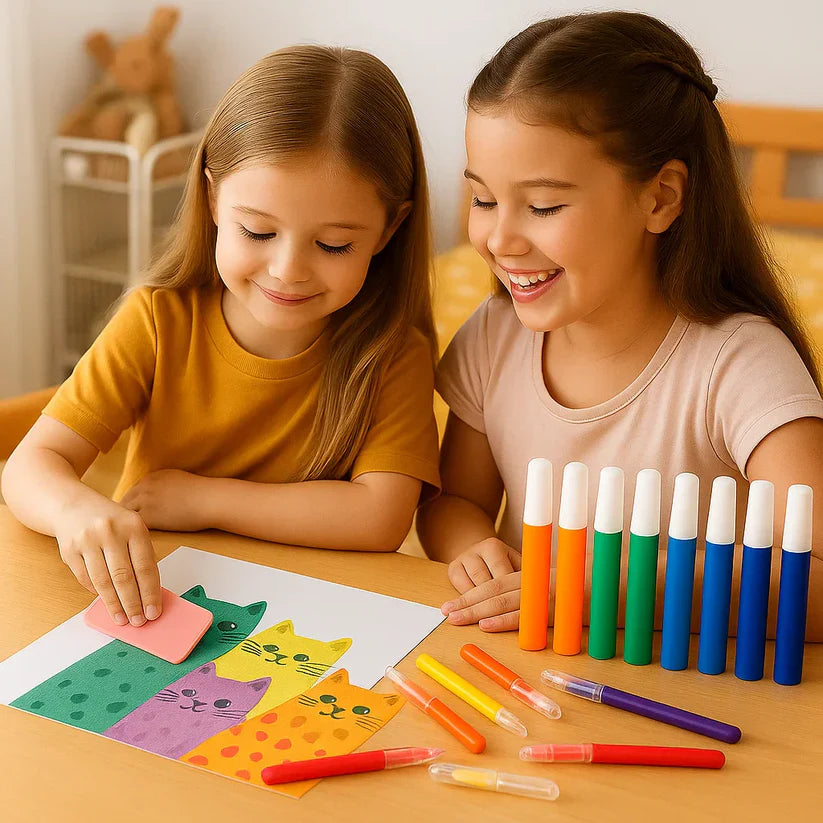 Conjunto criativo de desenho com cores do arco-íris