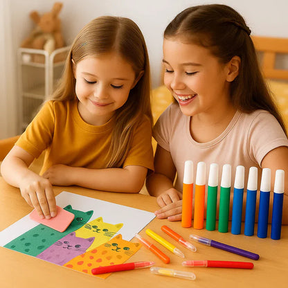 Conjunto criativo de desenho com cores do arco-íris