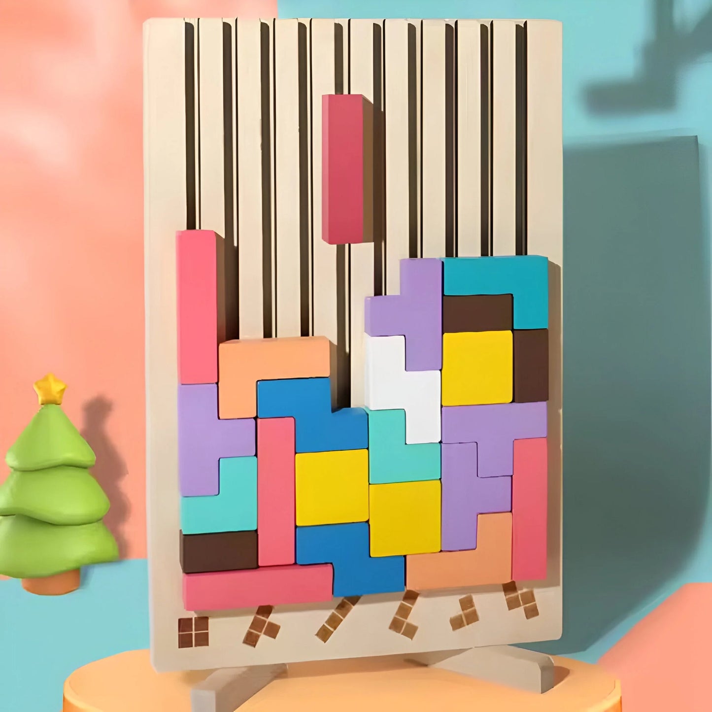 Tetris de Madeira Montessori – Jogo Educativo de Construção 3D para Crianças