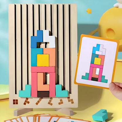 Tetris de Madeira Montessori – Jogo Educativo de Construção 3D para Crianças