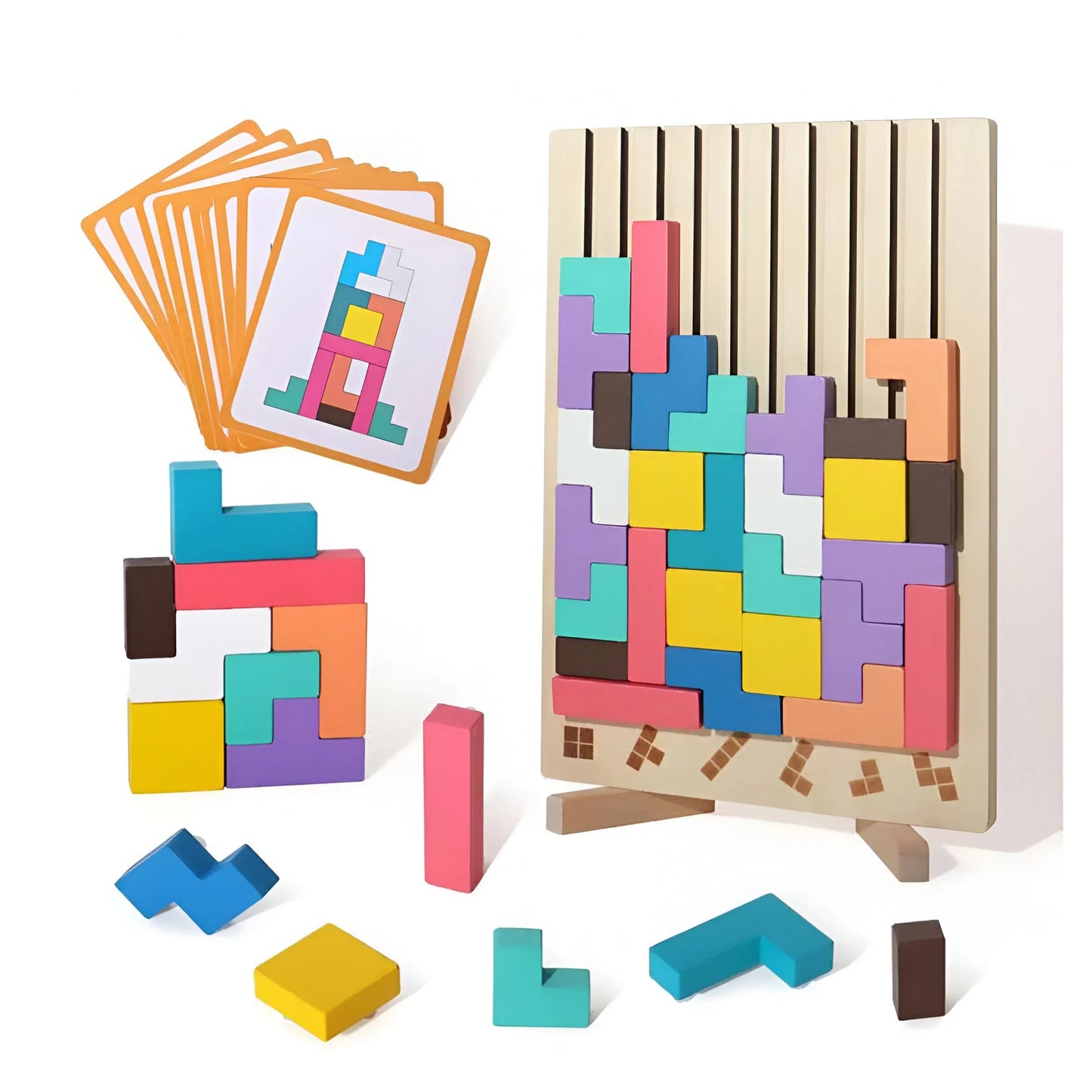 Tetris de Madeira Montessori – Jogo Educativo de Construção 3D para Crianças