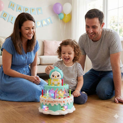 Bolo de Aniversário Dançante – Brinquedo Musical LED para Crianças