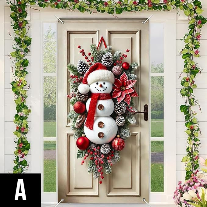 Grinalda de Natal para porta com laço e sinos – um destaque festivo impressionante