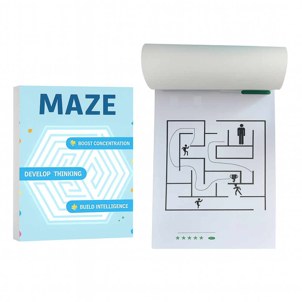 Livro de labirintos com 192 desafios – um jogo que estimula a lógica e a concentração