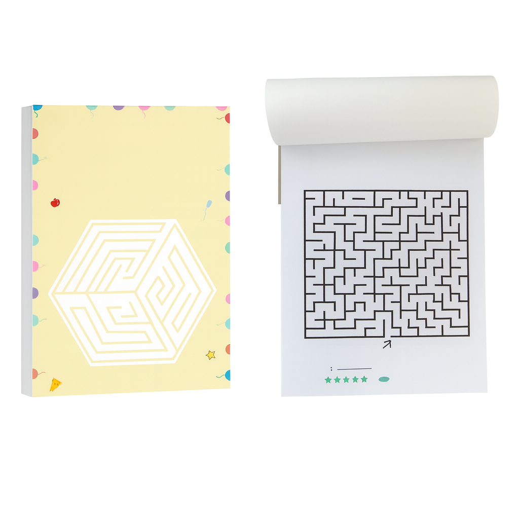 Livro de labirintos com 192 desafios – um jogo que estimula a lógica e a concentração