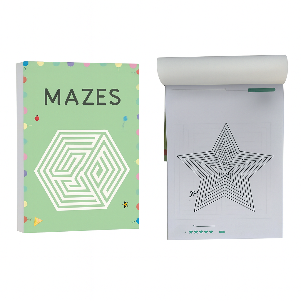 Livro de labirintos com 192 desafios – um jogo que estimula a lógica e a concentração