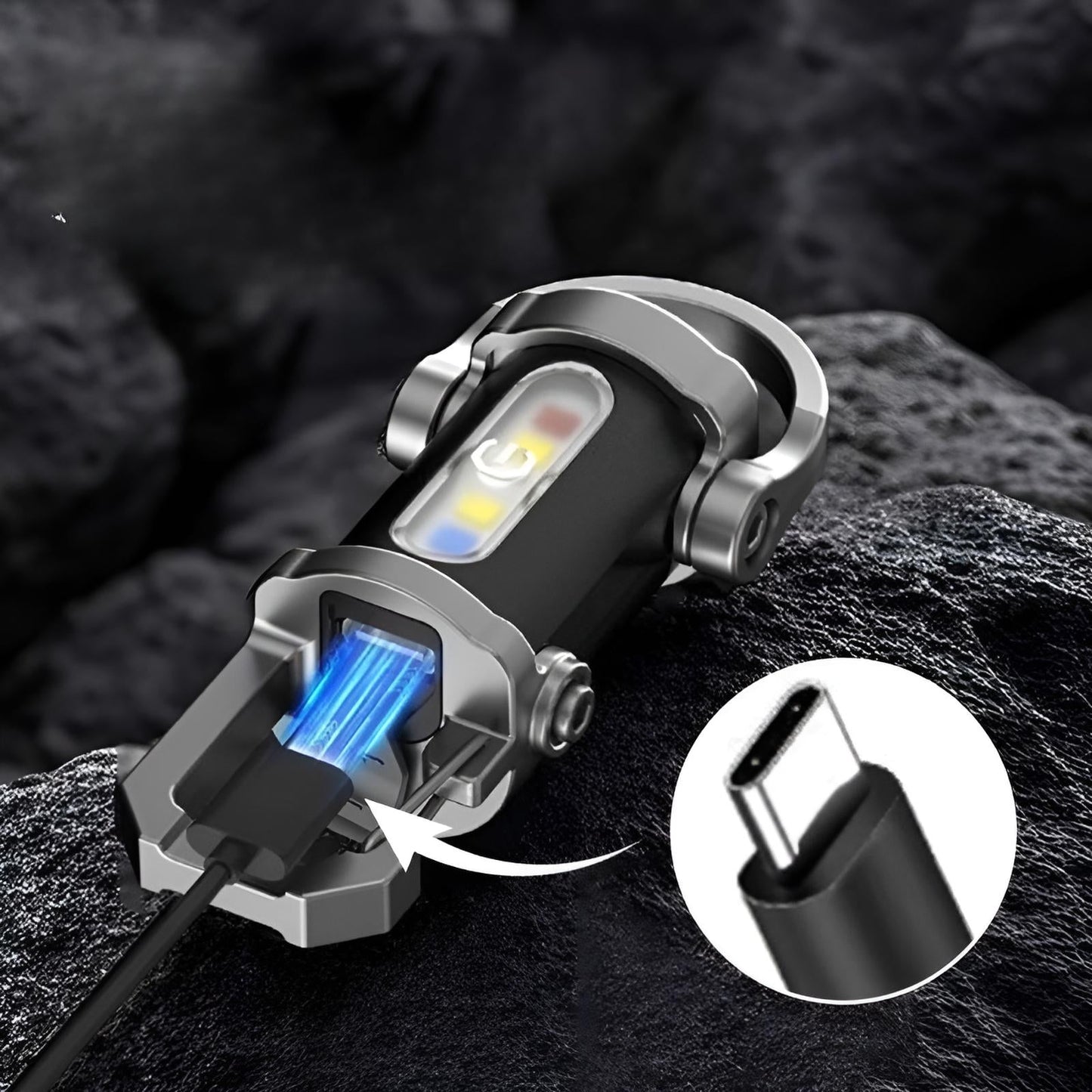 Lanterna recarregável de alta luminosidade com porta-chaves