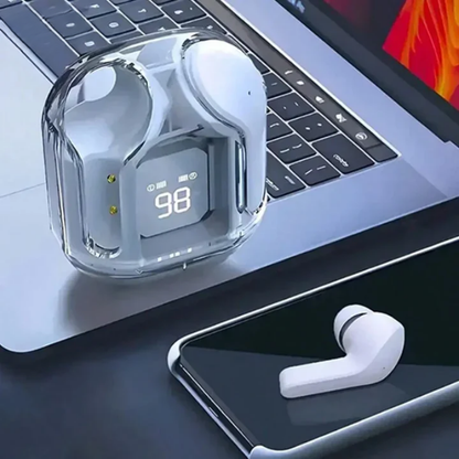 Auriculares Bluetooth transparentes com ecrã LED